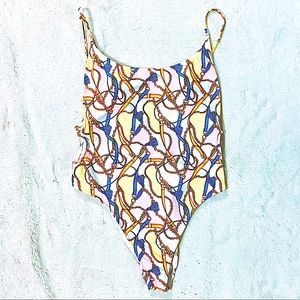Pale All Over Pattern Cut Out One Piece Bikini